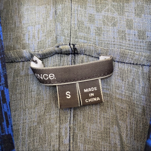 Vince Double V-Neck Silk Cobalt Blue Coastal Combo Print Dress | Small - Picture 8 of 10